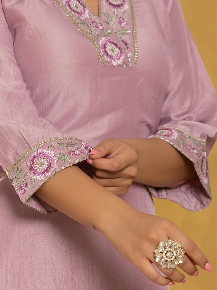 Purple Silk Blend Pakistani Style Kurta Dupatta Set