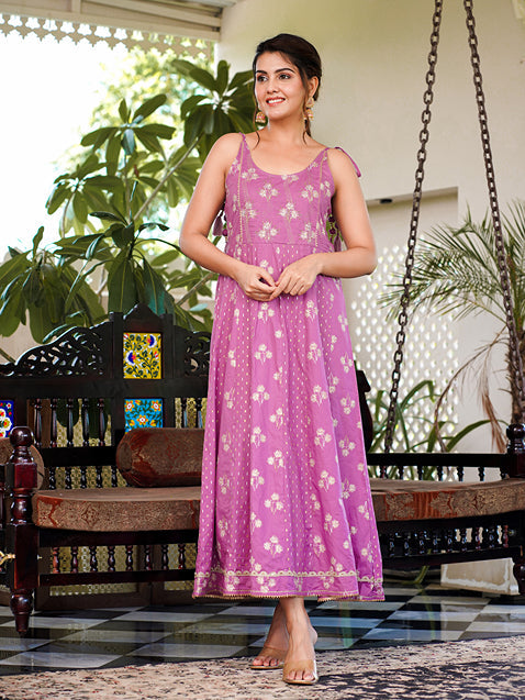 Purple Strappy Anarkali Dress Design