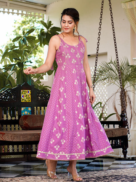 Purple Strappy Anarkali Dress Design