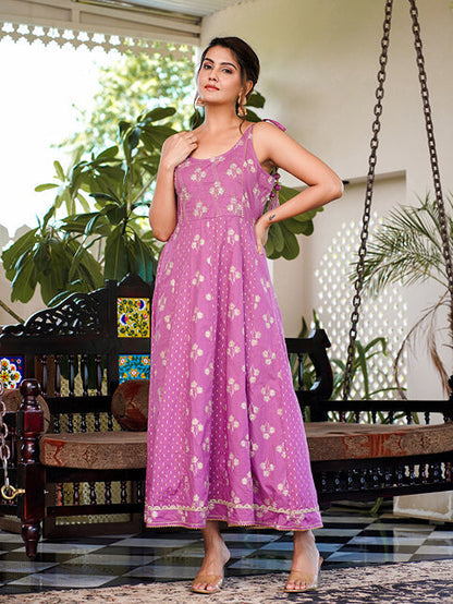 Purple Strappy Anarkali Dress Design