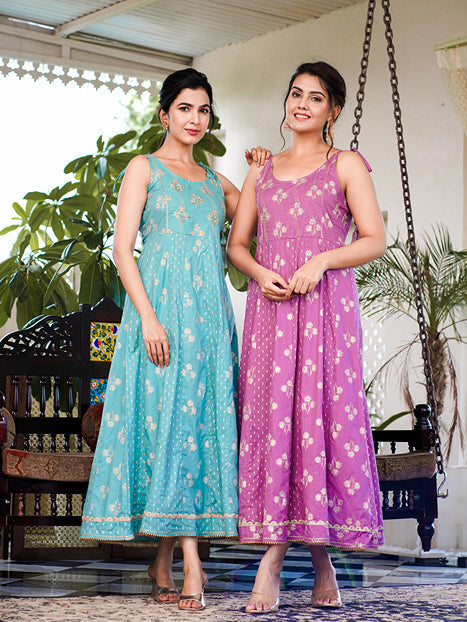 Purple Strappy Anarkali Dress Design