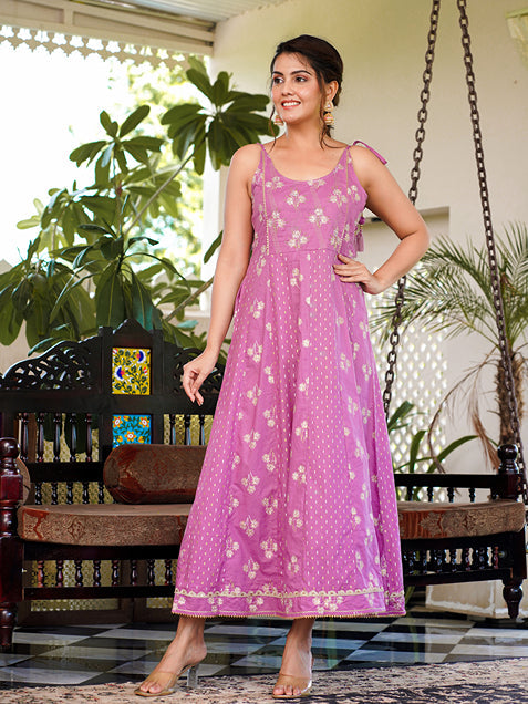 Purple Strappy Anarkali Dress Design