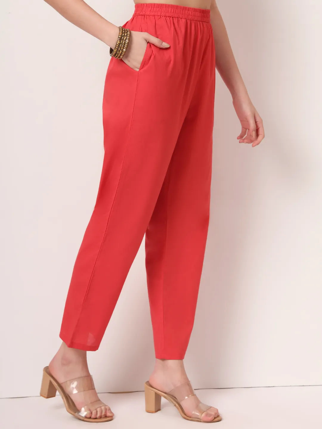 Red Cotton Anarkali Kurta With Dobby Dupatta Set