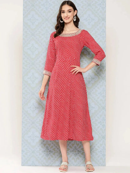 Red Ethnic A Line Maxi Dress