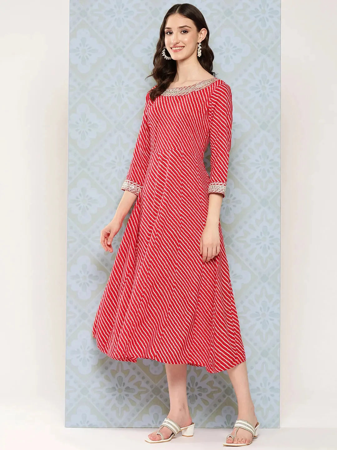 Red Ethnic A Line Maxi Dress