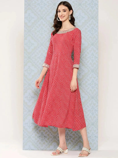 Red Ethnic A Line Maxi Dress