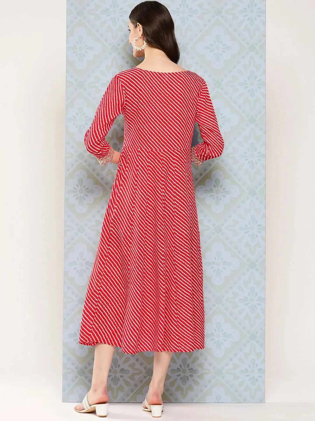 Red Ethnic A Line Maxi Dress