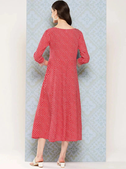 Red Ethnic A Line Maxi Dress