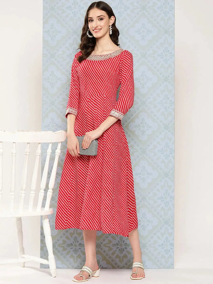 Red Ethnic A Line Maxi Dress