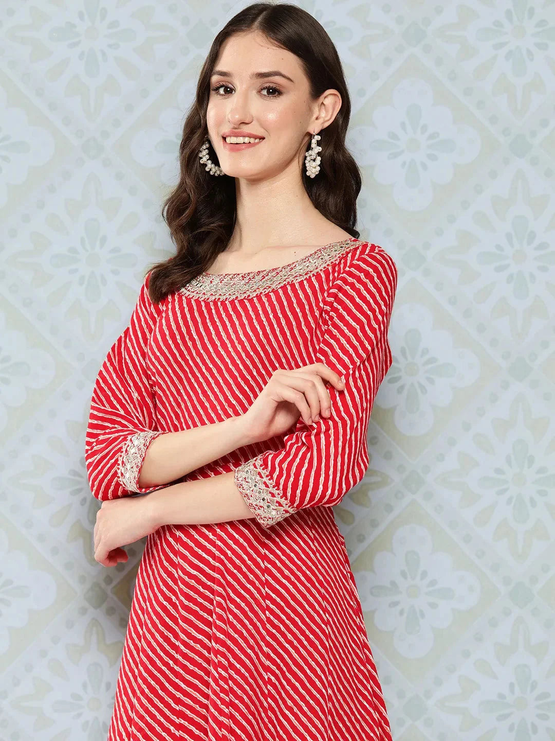 Red Ethnic A Line Maxi Dress