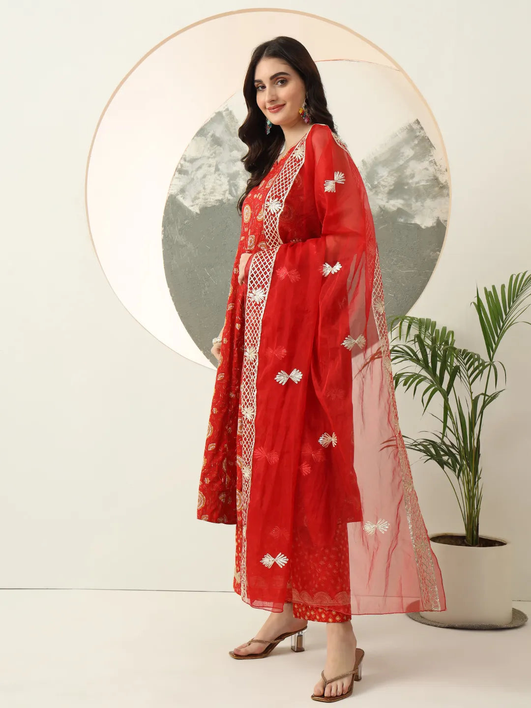 Red Gotta Pati Anarkali Kurta Dupatta Set