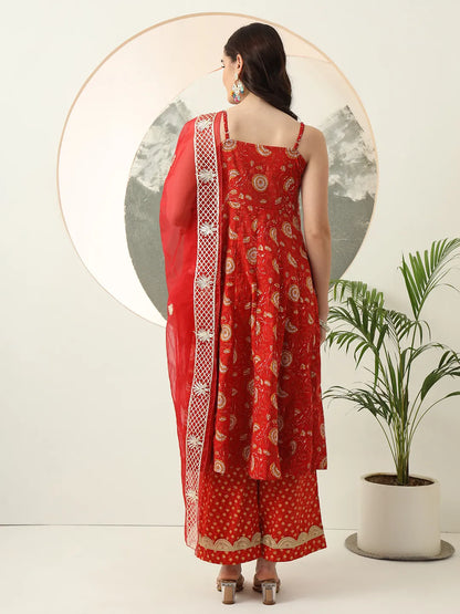 Red Gotta Pati Anarkali Kurta Dupatta Set