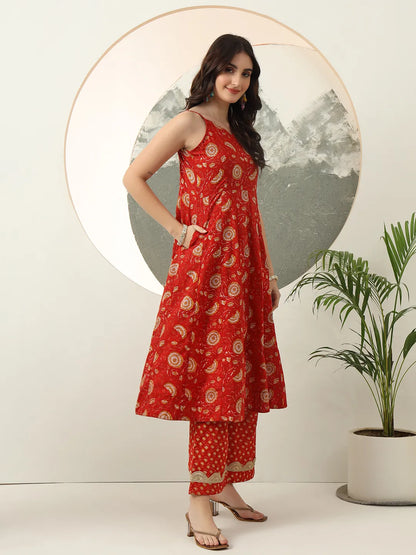 Red Gotta Pati Anarkali Kurta Dupatta Set
