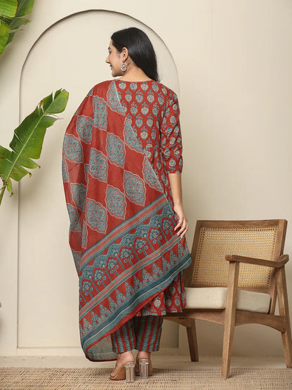 Red Pure Cotton Maternity Kurta Set With Dupatta