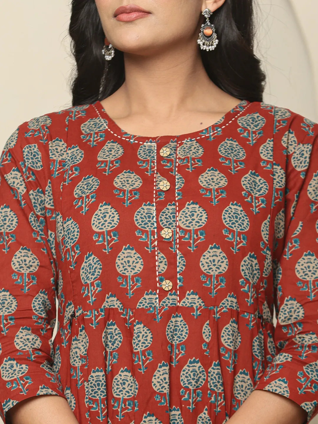 Red Pure Cotton Maternity Kurta Set With Dupatta