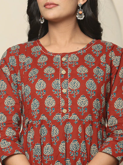 Red Pure Cotton Maternity Kurta Set With Dupatta