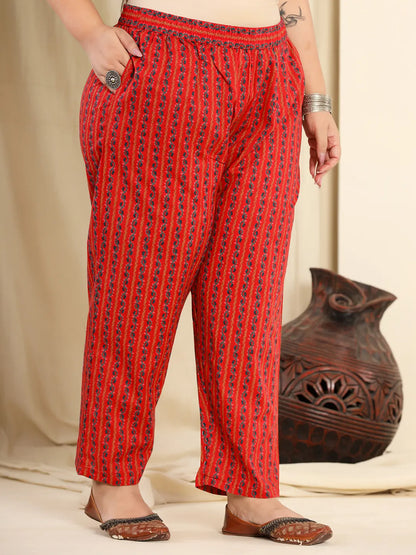 Red Pure Cotton Sequins Work Kurta Dupatta Pant Set With Handwork