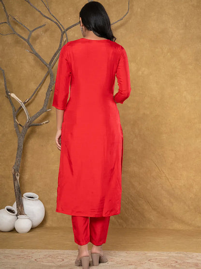 Red Pure Uppada Silk Handwork Kurta Dupatta Set