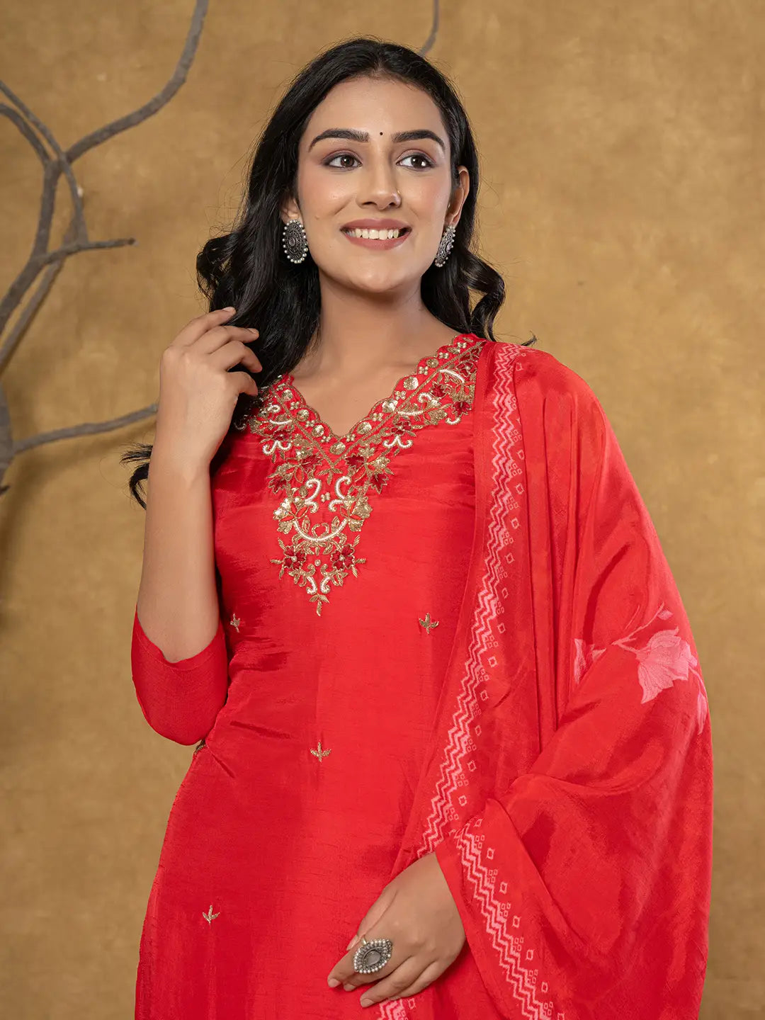 Red Pure Uppada Silk Handwork Kurta Dupatta Set
