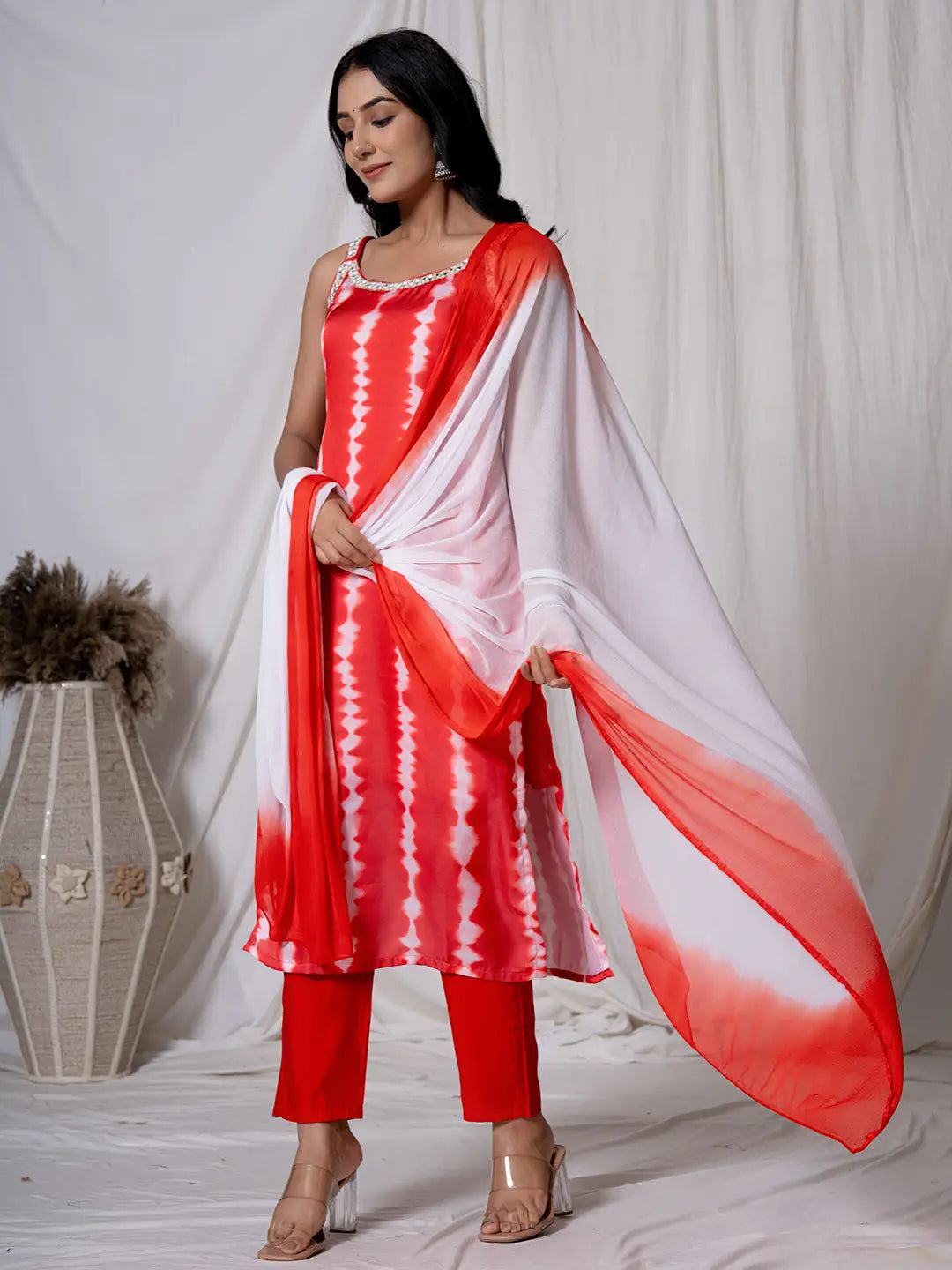 Red Silk Kurta Dupatta Pant Set