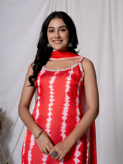 Red Silk Kurta Dupatta Pant Set