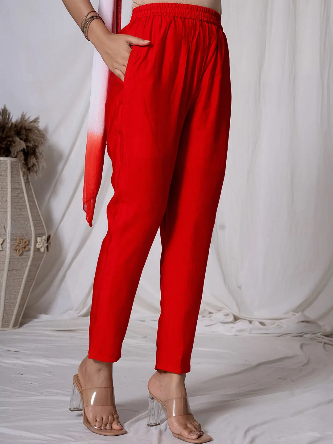 Red Silk Kurta Dupatta Pant Set