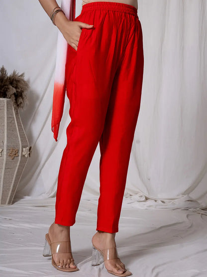 Red Silk Kurta Dupatta Pant Set