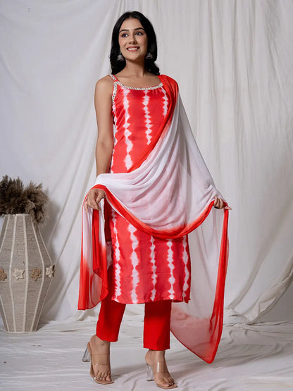 Red Silk Kurta Dupatta Pant Set