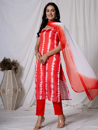 Red Silk Kurta Dupatta Pant Set