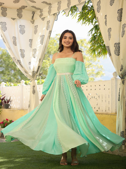 Multicolor Muslin Gown With Dupatta