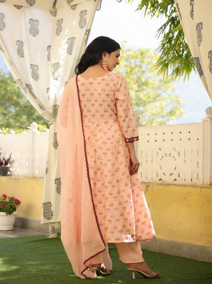 Anarkali Peach Chanderi Suit Set