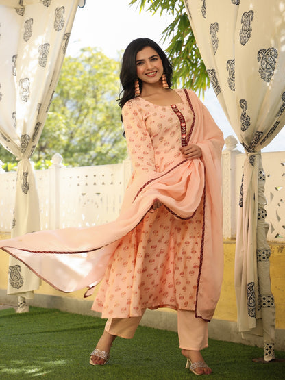 Anarkali Peach Chanderi Suit Set