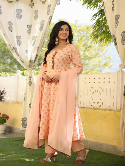 Anarkali Peach Chanderi Suit Set