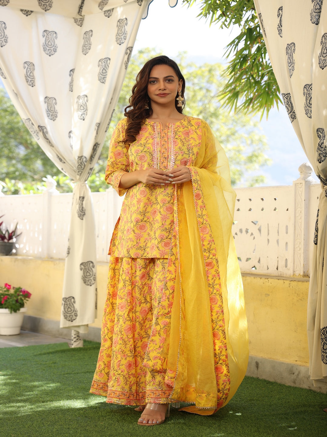 Printed Cotton Yellow Sharara Set