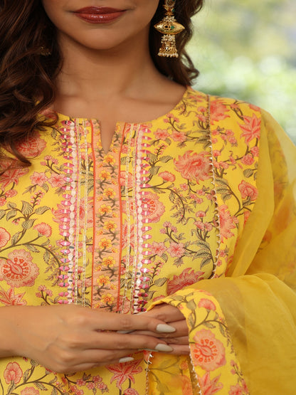 Printed Cotton Yellow Sharara Set