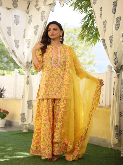 Printed Cotton Yellow Sharara Set