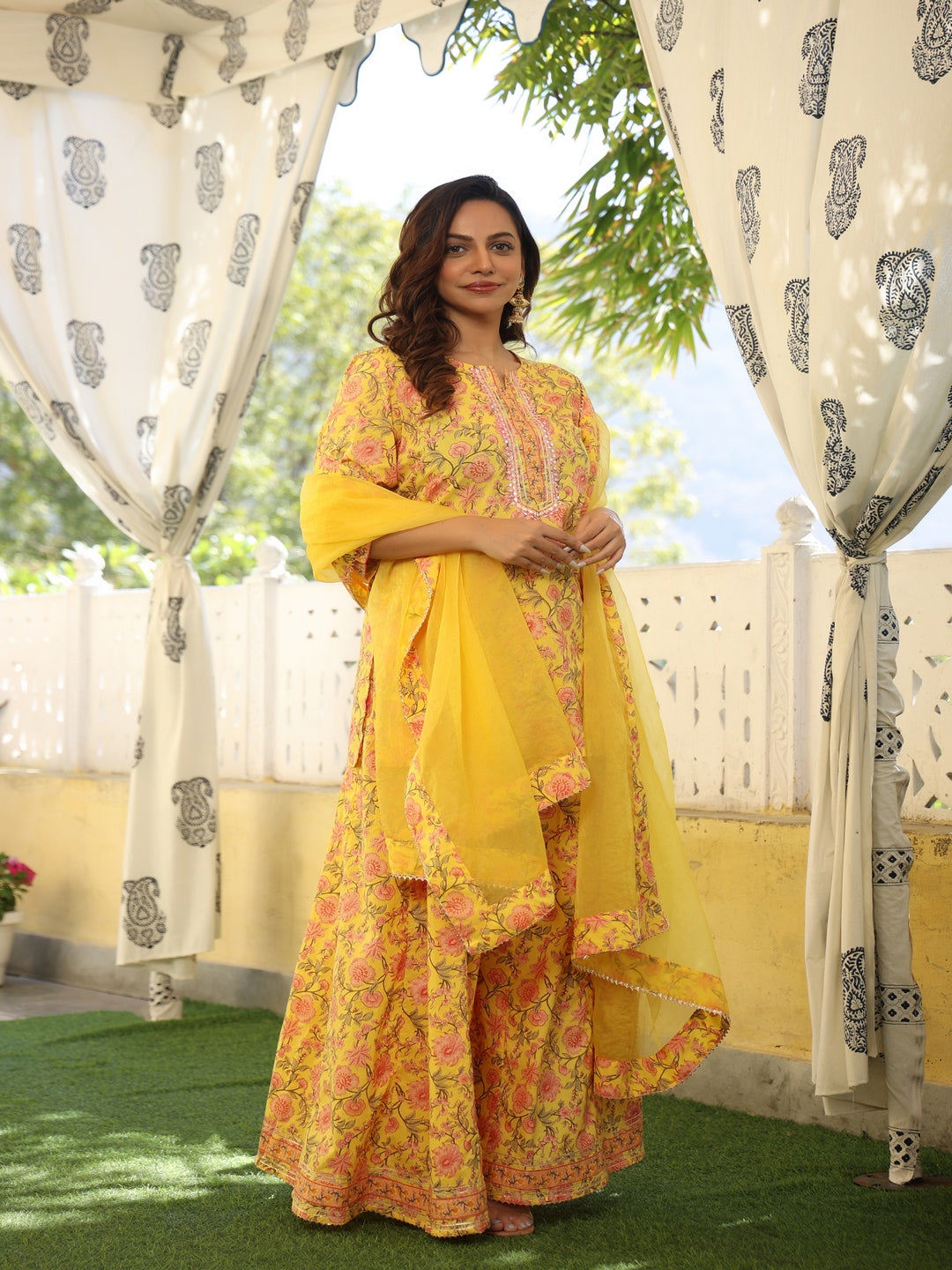 Printed Cotton Yellow Sharara Set