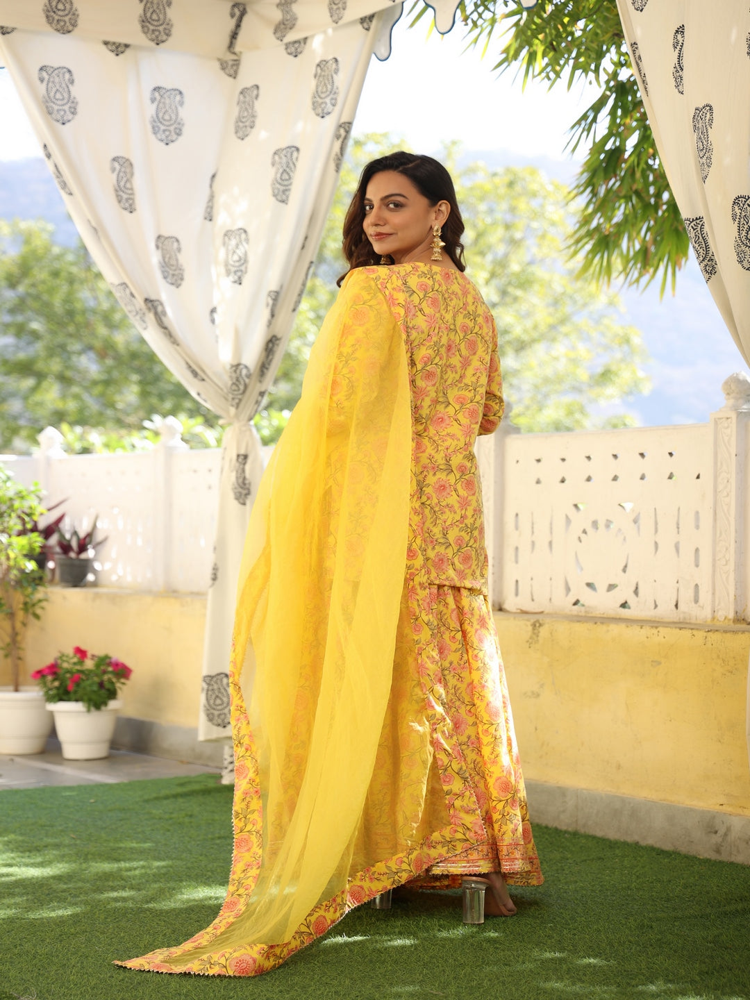 Printed Cotton Yellow Sharara Set