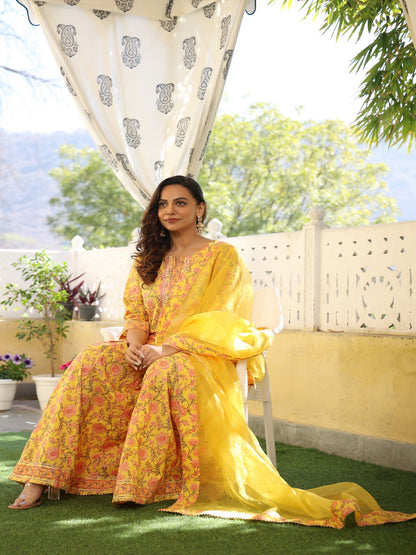 Printed Cotton Yellow Sharara Set