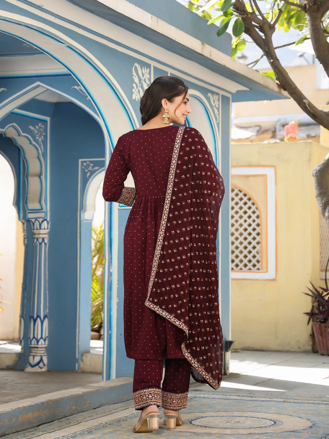 Wine Rayon Kurta Set
