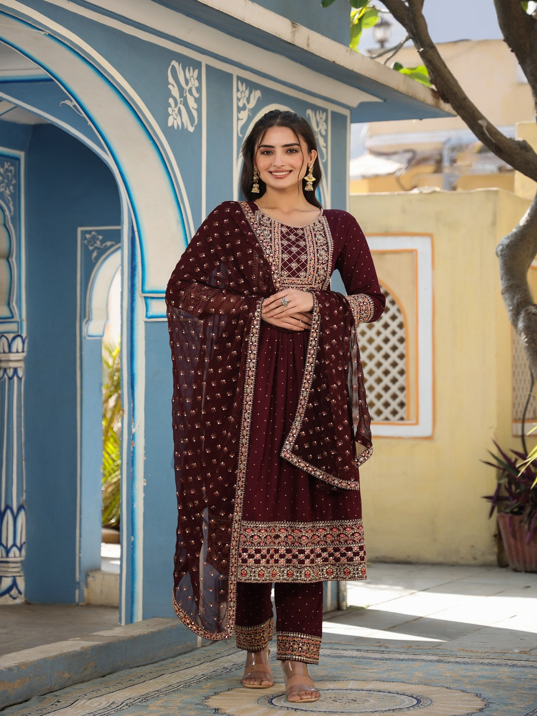 Wine Rayon Kurta Set