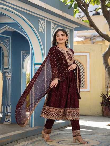 Wine Rayon Kurta Set