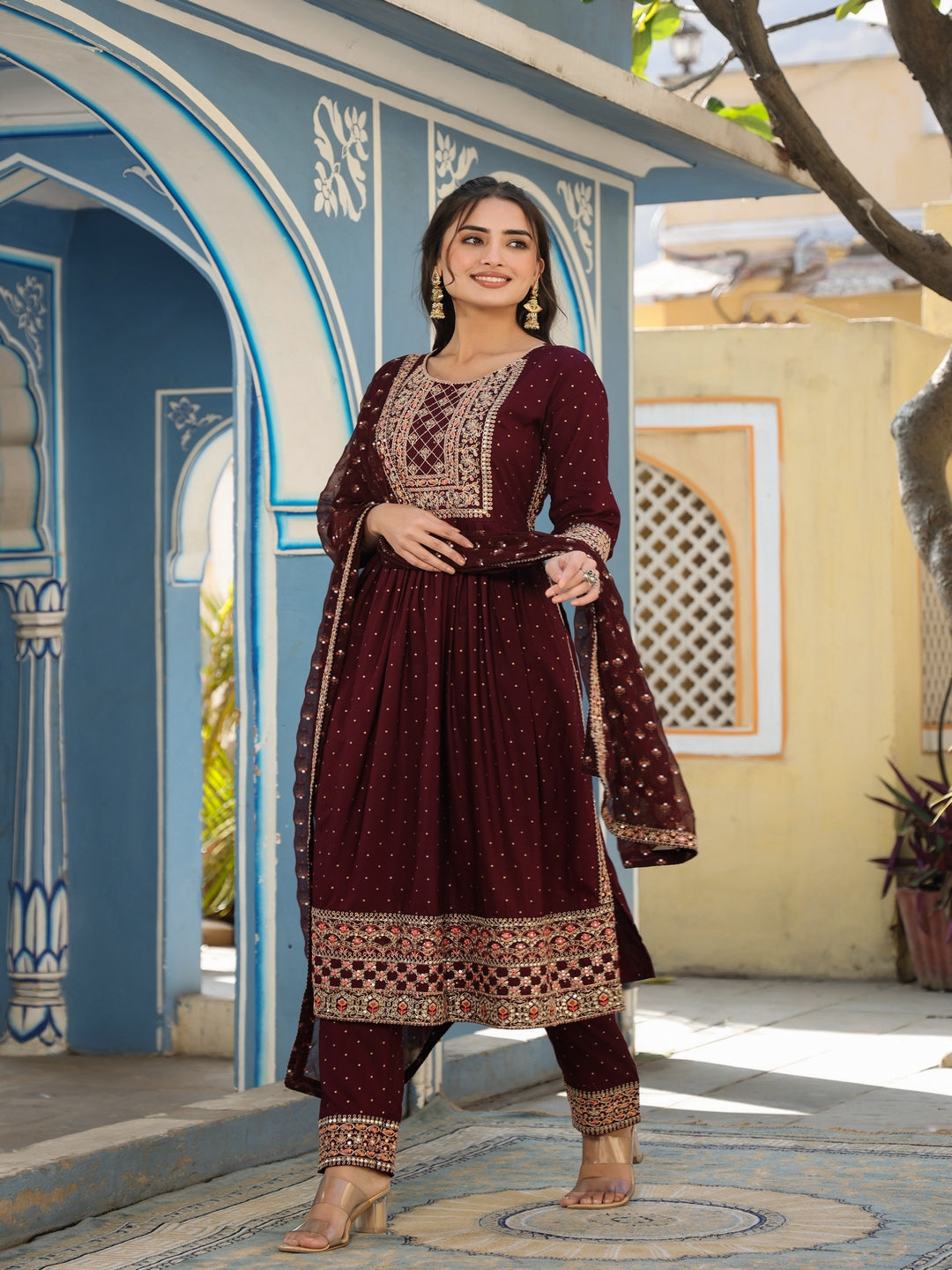 Wine Rayon Kurta Set