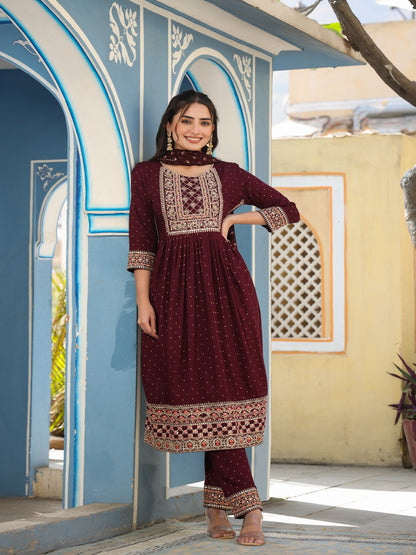 Wine Rayon Kurta Set