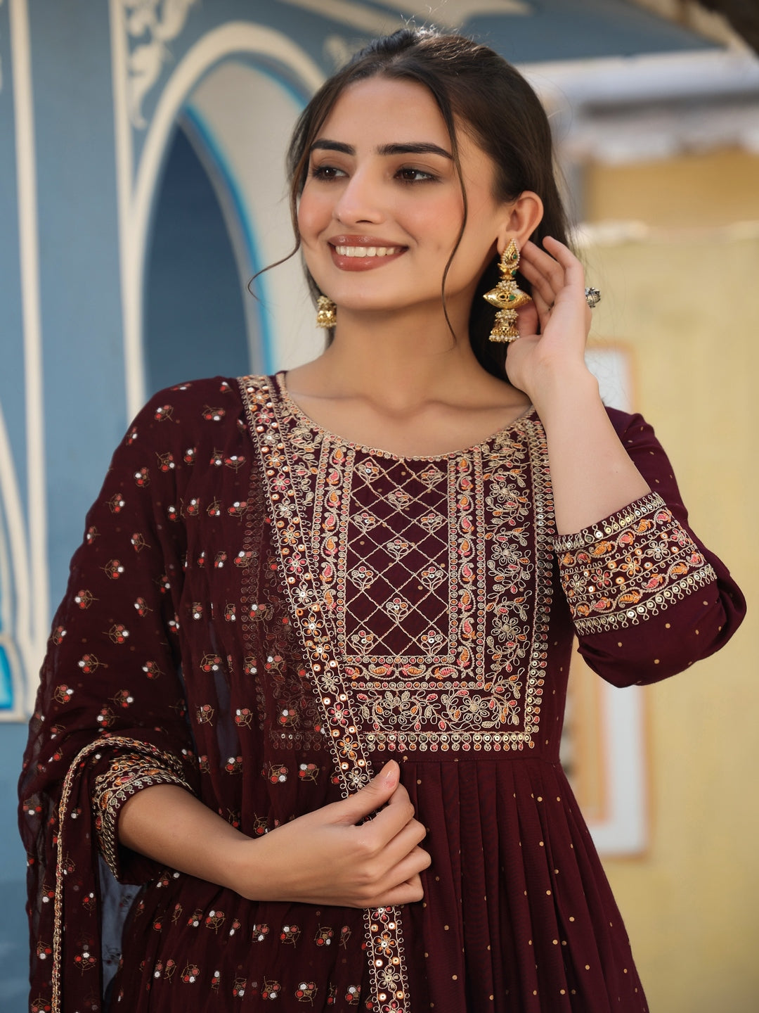 Wine Rayon Kurta Set