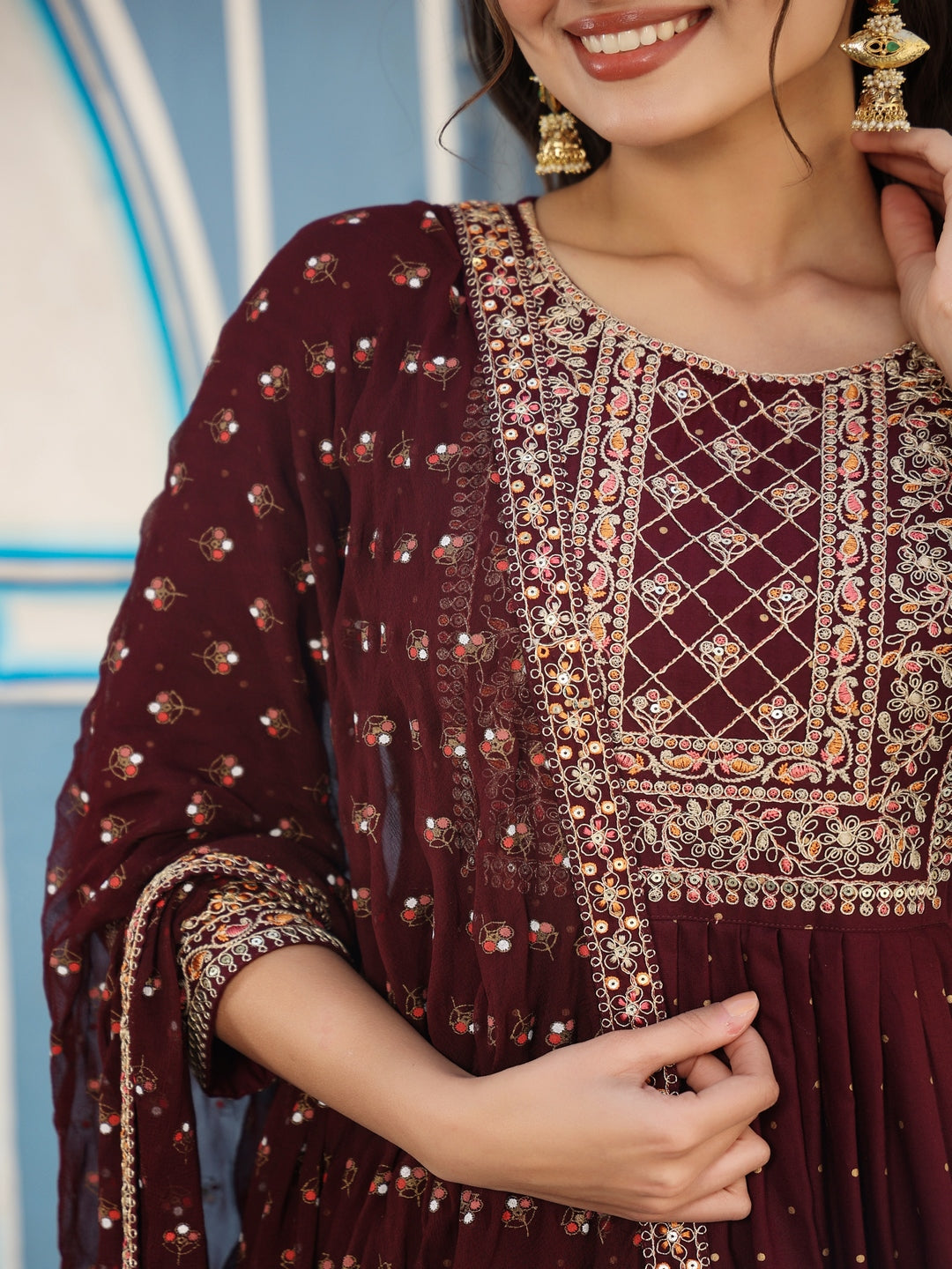 Wine Rayon Kurta Set