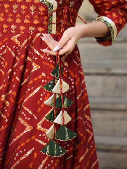 Angrakha Chanderi Maroon Anarkali Suit Set