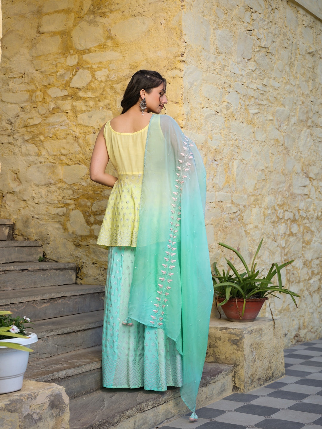 Yellow Muslin Sharara Set