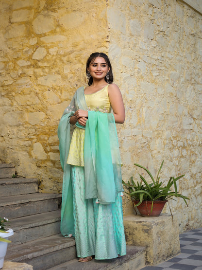 Yellow Muslin Sharara Set