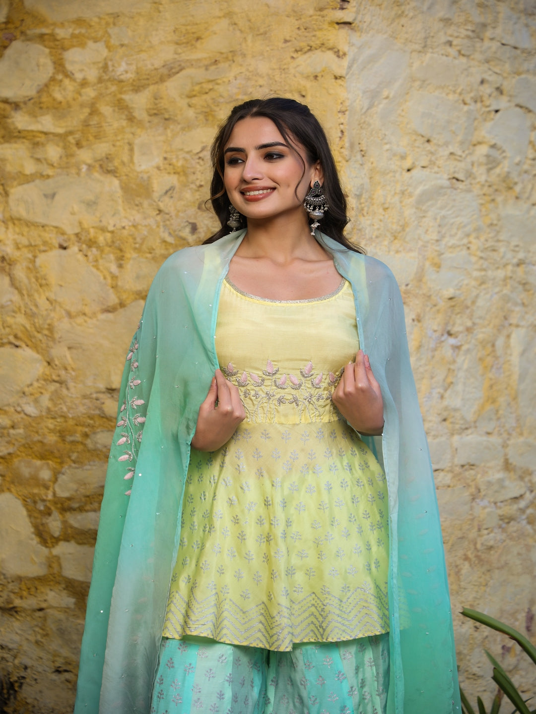 Yellow Muslin Sharara Set